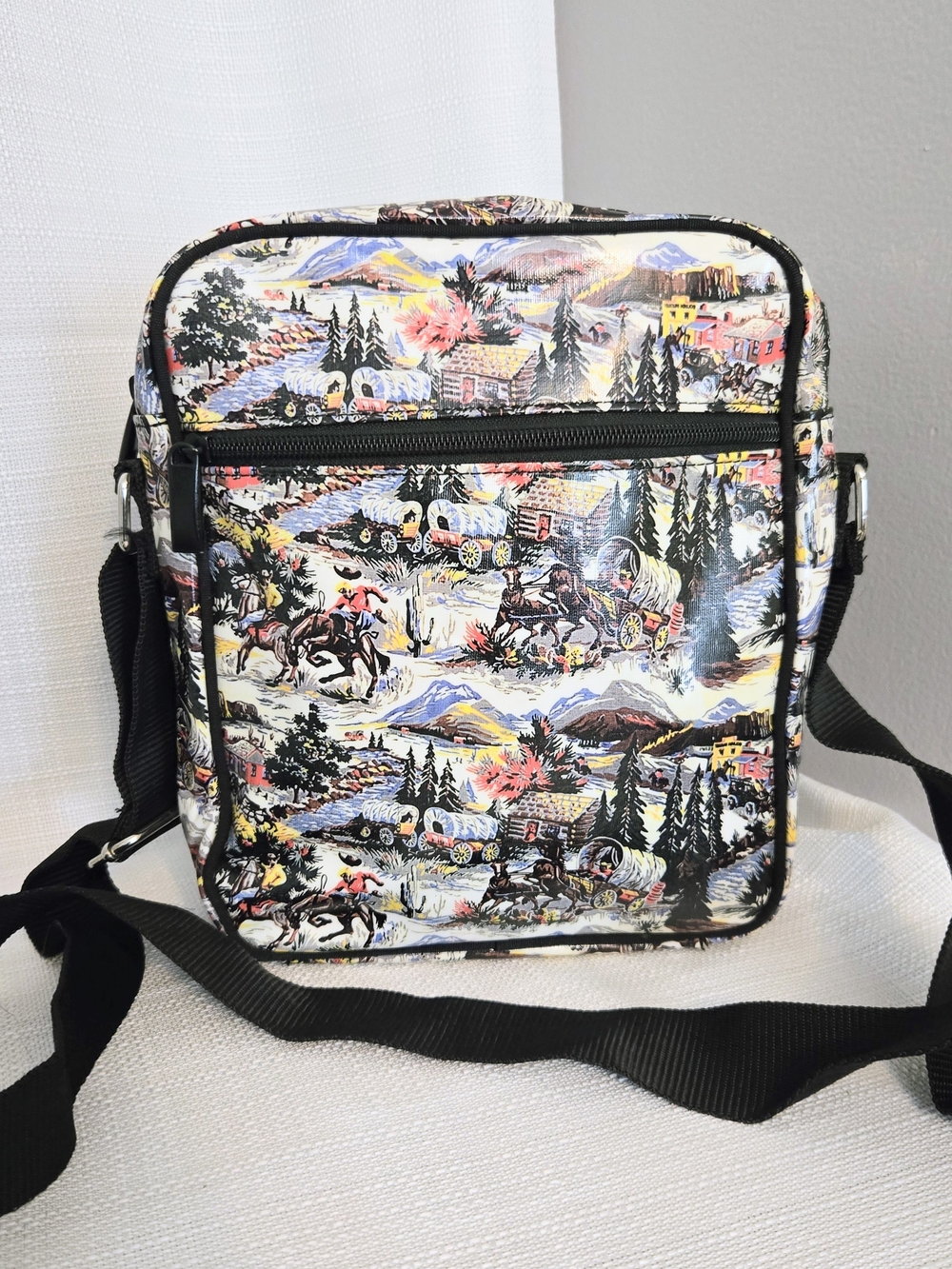 Paperchase Crossbody Bag Tote Western  Wagon Train Pioneer Vinyl Print